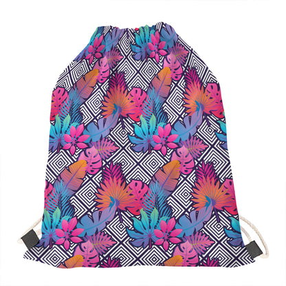 Psychedelic Tropical Aloha Pattern Print Drawstring Bag