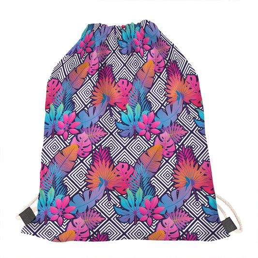 Psychedelic Tropical Aloha Pattern Print Drawstring Bag