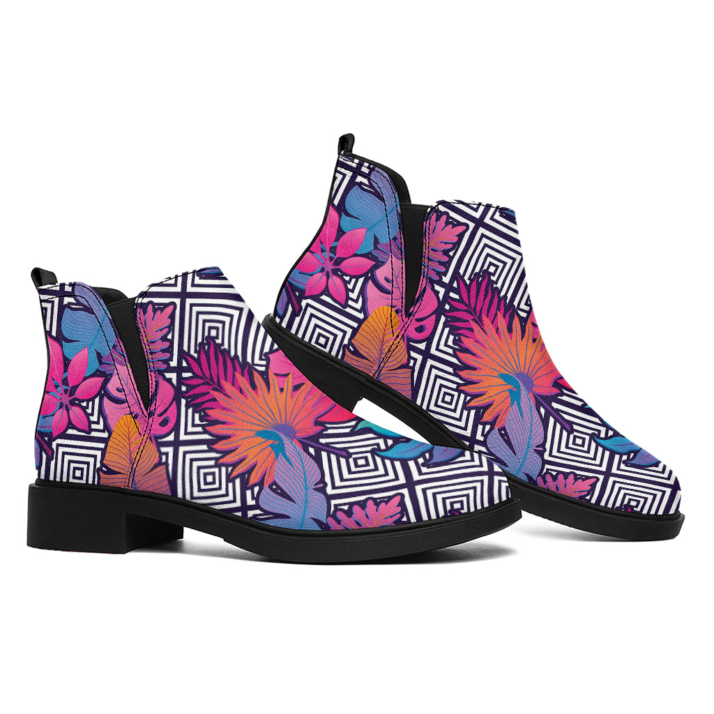 Psychedelic Tropical Aloha Pattern Print Flat Ankle Boots