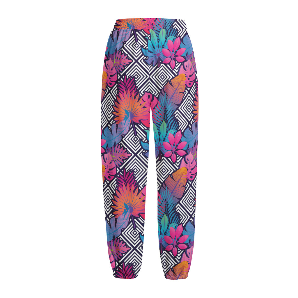 Psychedelic Tropical Aloha Pattern Print Fleece Lined Knit Pants