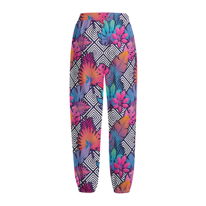 Psychedelic Tropical Aloha Pattern Print Fleece Lined Knit Pants