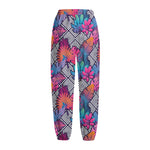 Psychedelic Tropical Aloha Pattern Print Fleece Lined Knit Pants