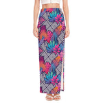 Psychedelic Tropical Aloha Pattern Print High Slit Maxi Skirt