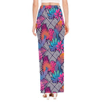 Psychedelic Tropical Aloha Pattern Print High Slit Maxi Skirt