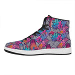 Psychedelic Tropical Aloha Pattern Print High Top Leather Sneakers