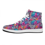 Psychedelic Tropical Aloha Pattern Print High Top Leather Sneakers