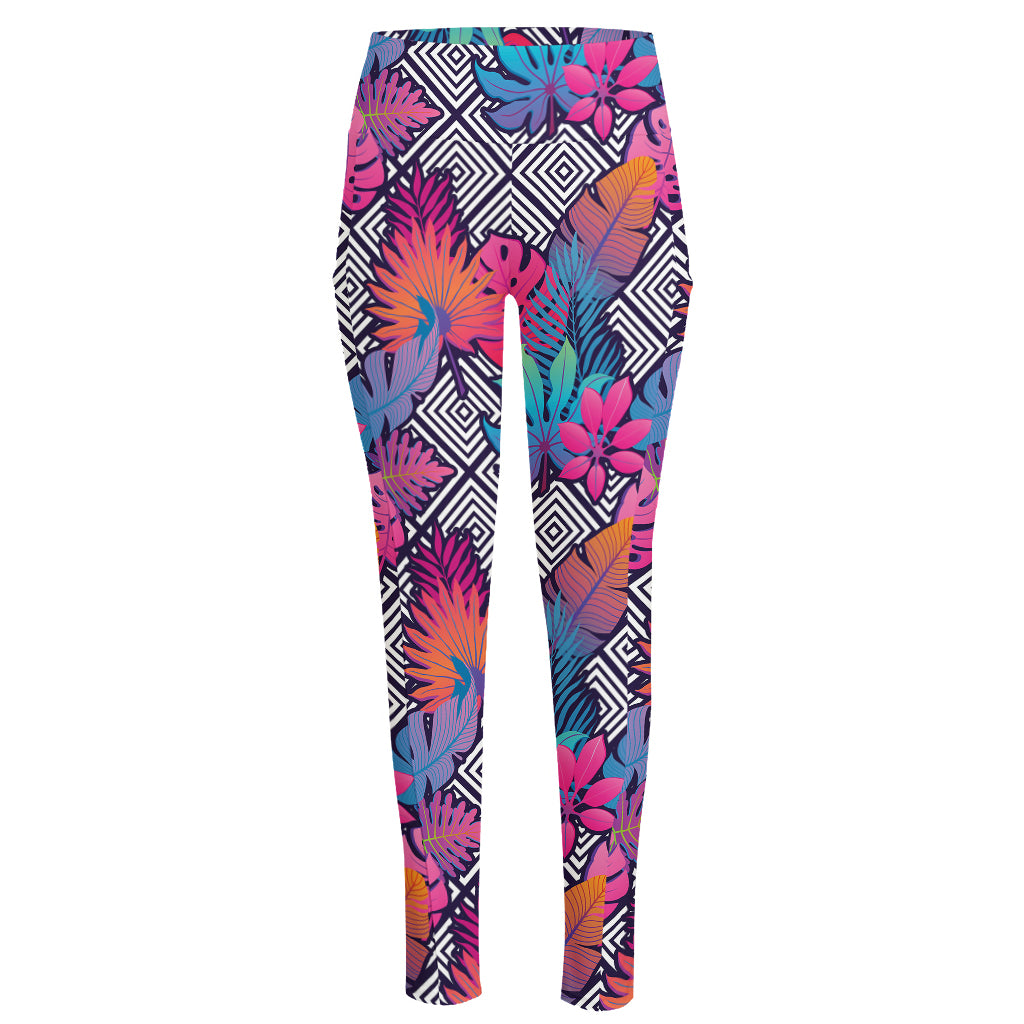 Psychedelic Tropical Aloha Pattern Print High-Waisted Pocket Leggings