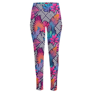 Psychedelic Tropical Aloha Pattern Print High-Waisted Pocket Leggings