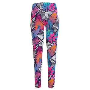 Psychedelic Tropical Aloha Pattern Print High-Waisted Pocket Leggings