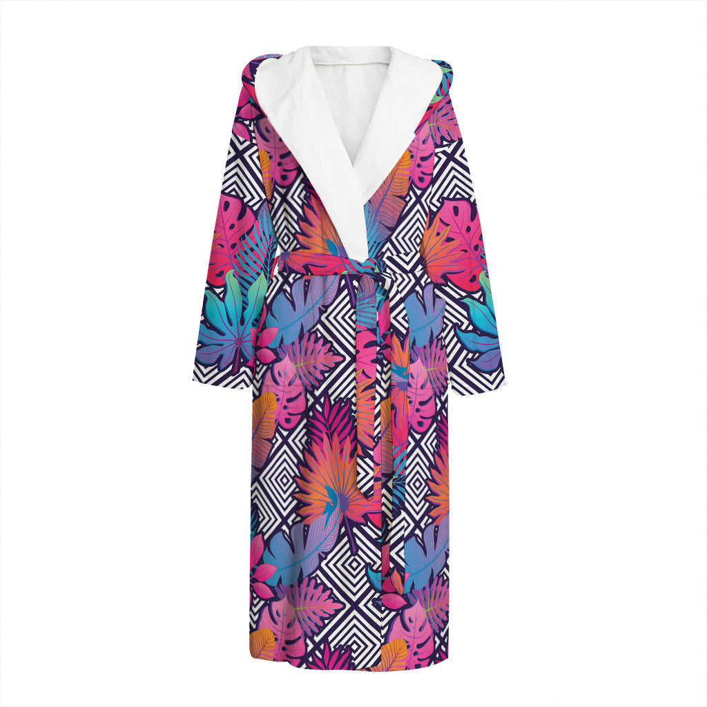 Psychedelic Tropical Aloha Pattern Print Hooded Bathrobe