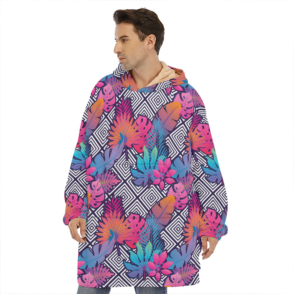 Psychedelic Tropical Aloha Pattern Print Hoodie Blanket