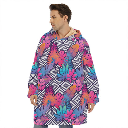 Psychedelic Tropical Aloha Pattern Print Hoodie Blanket