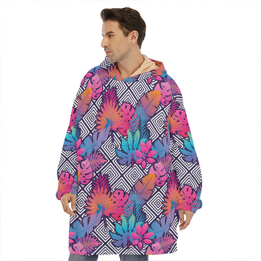 Psychedelic Tropical Aloha Pattern Print Hoodie Blanket