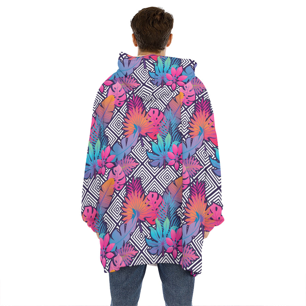 Psychedelic Tropical Aloha Pattern Print Hoodie Blanket