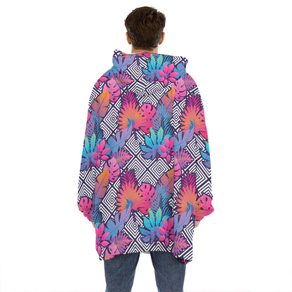 Psychedelic Tropical Aloha Pattern Print Hoodie Blanket