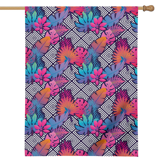 Psychedelic Tropical Aloha Pattern Print House Flag