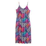 Psychedelic Tropical Aloha Pattern Print Jersey Midi Cami Dress