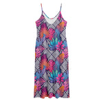 Psychedelic Tropical Aloha Pattern Print Jersey Midi Cami Dress