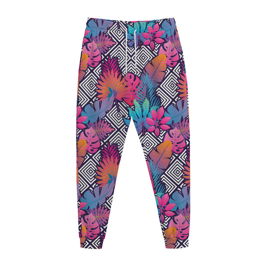 Psychedelic Tropical Aloha Pattern Print Jogger Pants
