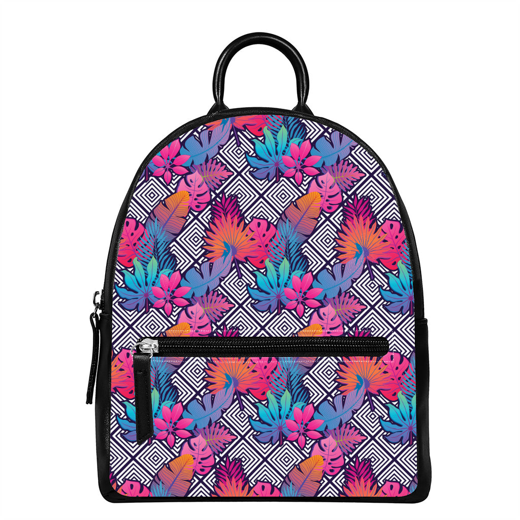 Psychedelic Tropical Aloha Pattern Print Leather Backpack
