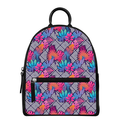 Psychedelic Tropical Aloha Pattern Print Leather Backpack