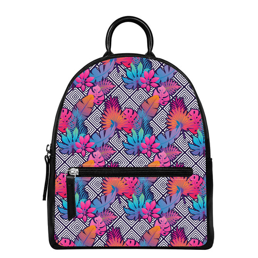 Psychedelic Tropical Aloha Pattern Print Leather Backpack