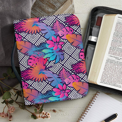 Psychedelic Tropical Aloha Pattern Print Leather Bible Cover