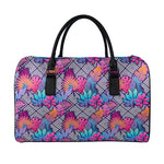 Psychedelic Tropical Aloha Pattern Print Leather Duffle Bag