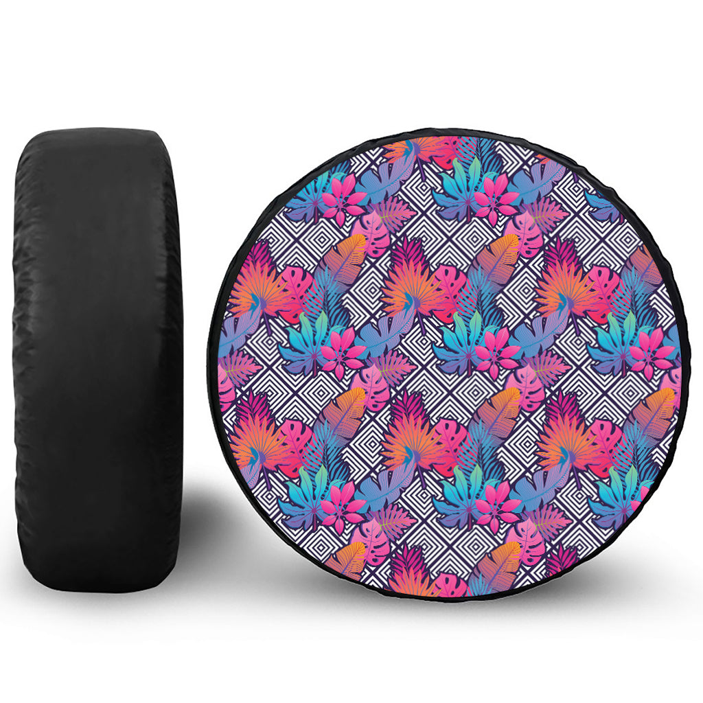 Psychedelic Tropical Aloha Pattern Print Leather Spare Tire Cover