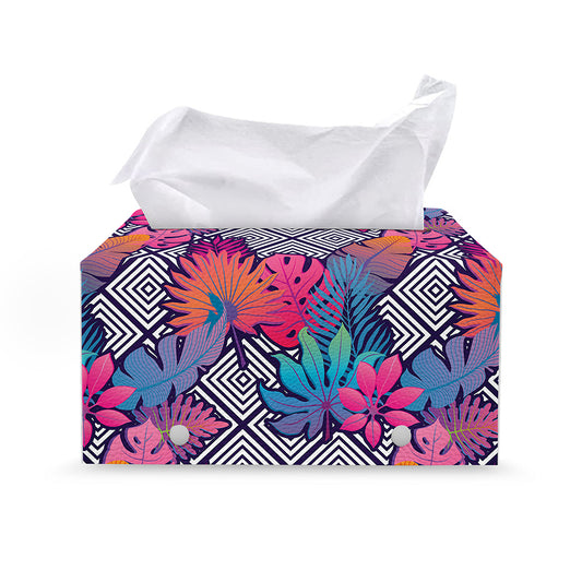 Psychedelic Tropical Aloha Pattern Print Leather Tissue Box Cover