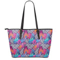 Psychedelic Tropical Aloha Pattern Print Leather Tote Bag With Zipper