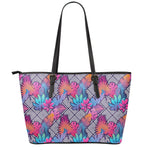Psychedelic Tropical Aloha Pattern Print Leather Tote Bag