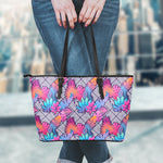 Psychedelic Tropical Aloha Pattern Print Leather Tote Bag