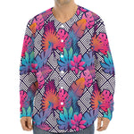 Psychedelic Tropical Aloha Pattern Print Long Sleeve Baseball Jersey