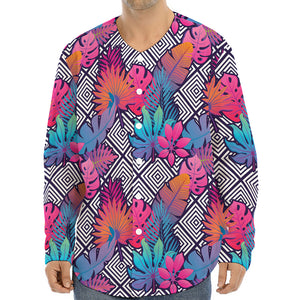 Psychedelic Tropical Aloha Pattern Print Long Sleeve Baseball Jersey