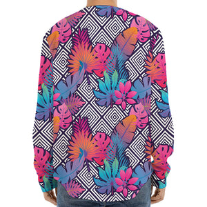 Psychedelic Tropical Aloha Pattern Print Long Sleeve Baseball Jersey