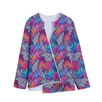 Psychedelic Tropical Aloha Pattern Print Long Sleeve Short Coat