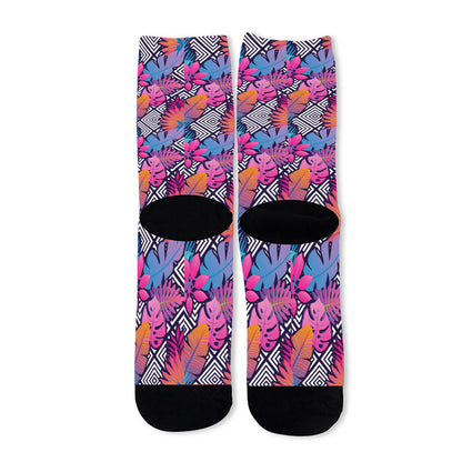 Psychedelic Tropical Aloha Pattern Print Long Socks