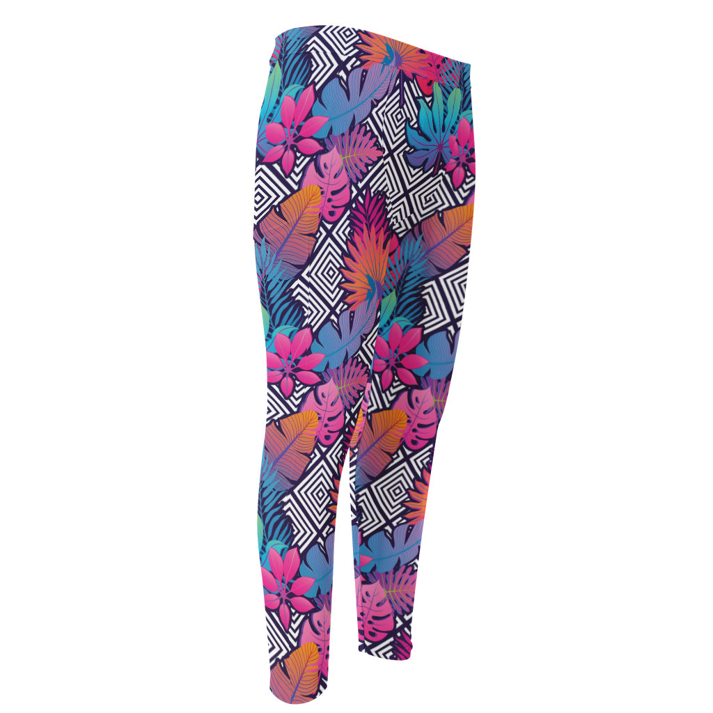 Psychedelic Tropical Aloha Pattern Print Men's Compression Pants