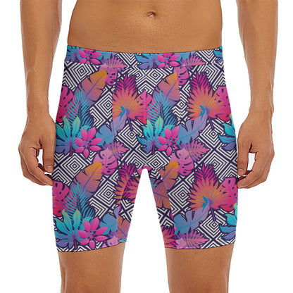 Psychedelic Tropical Aloha Pattern Print Men's Long Boxer Briefs