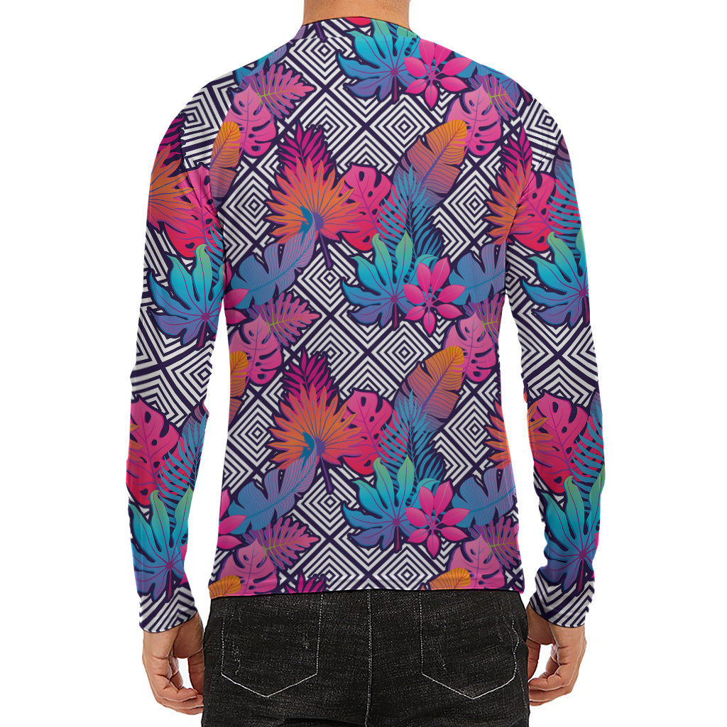 Psychedelic Tropical Aloha Pattern Print Men's Long Sleeve Rash Guard