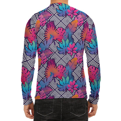 Psychedelic Tropical Aloha Pattern Print Men's Long Sleeve Rash Guard