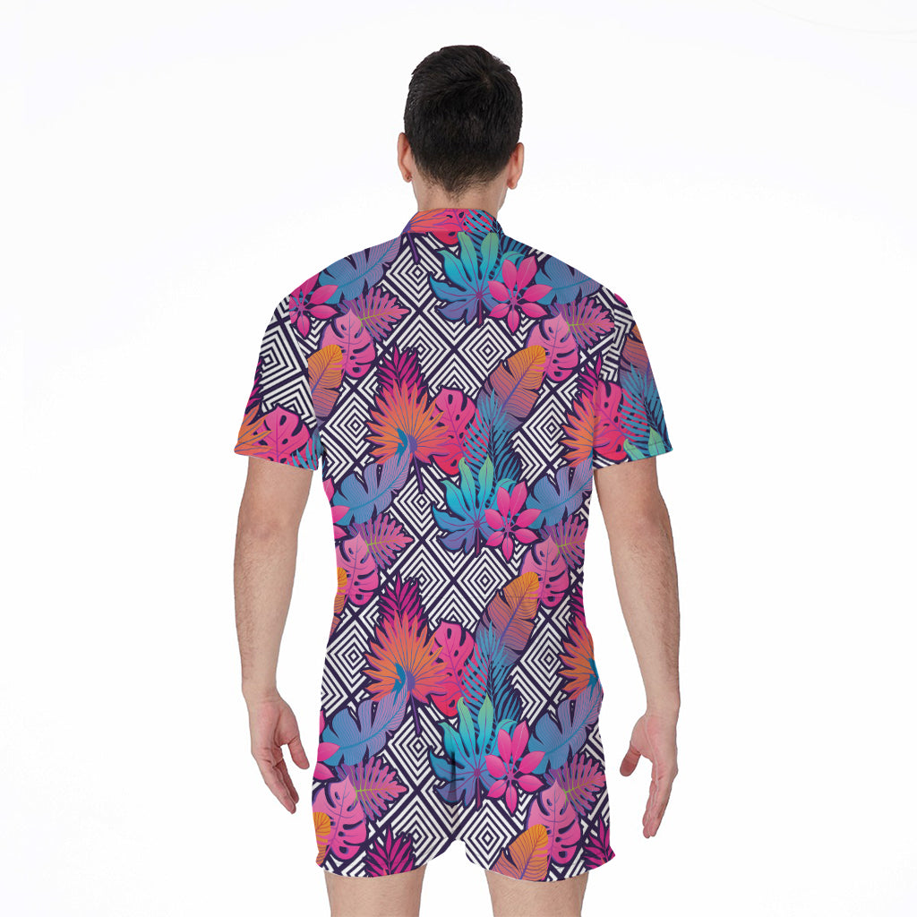 Psychedelic Tropical Aloha Pattern Print Men's Rompers