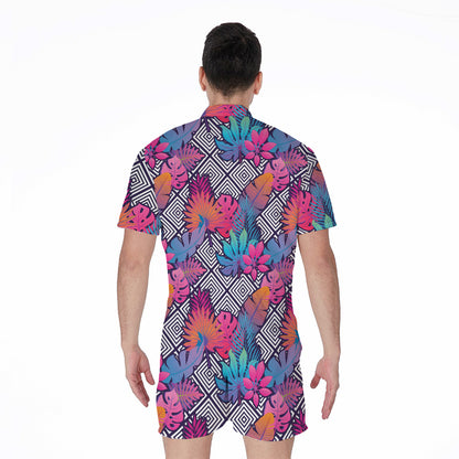 Psychedelic Tropical Aloha Pattern Print Men's Rompers