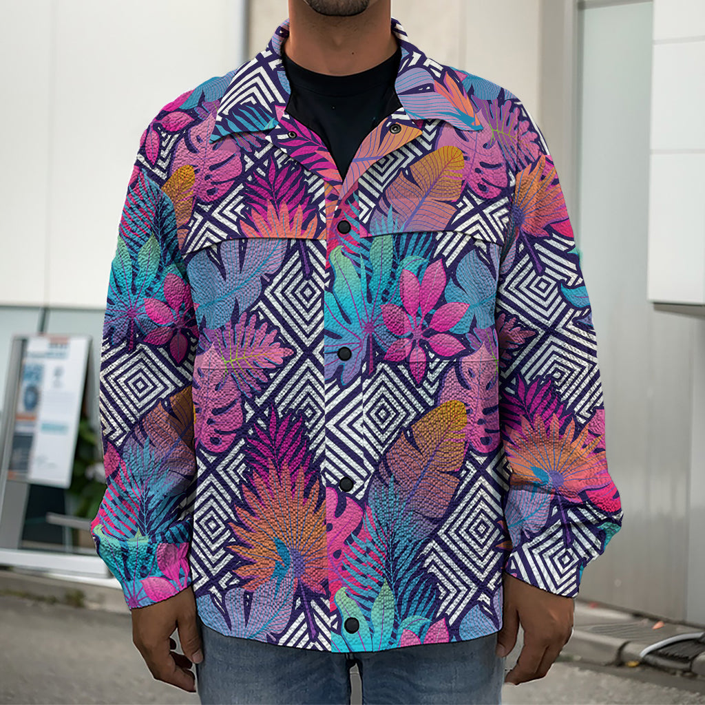 Psychedelic Tropical Aloha Pattern Print Men's Shirt Jacket