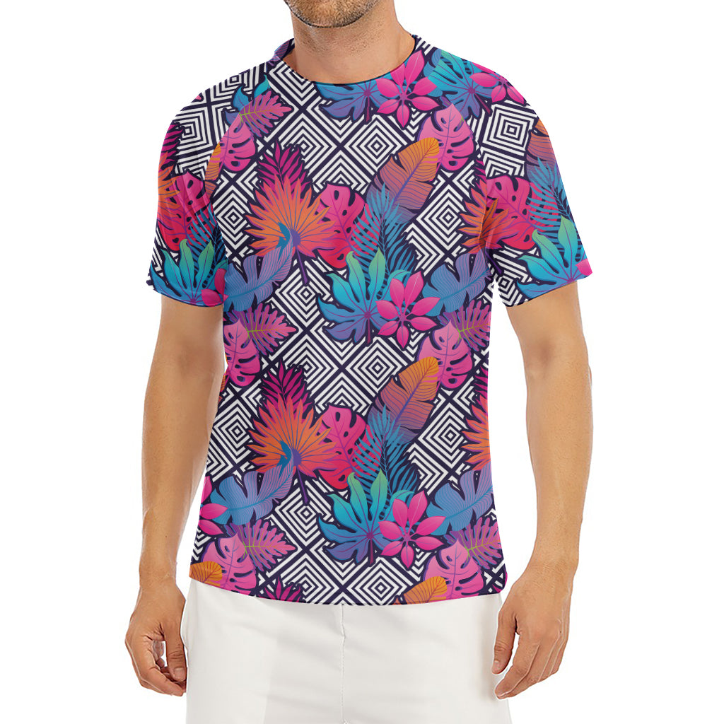 Psychedelic Tropical Aloha Pattern Print Men's Short Sleeve Rash Guard