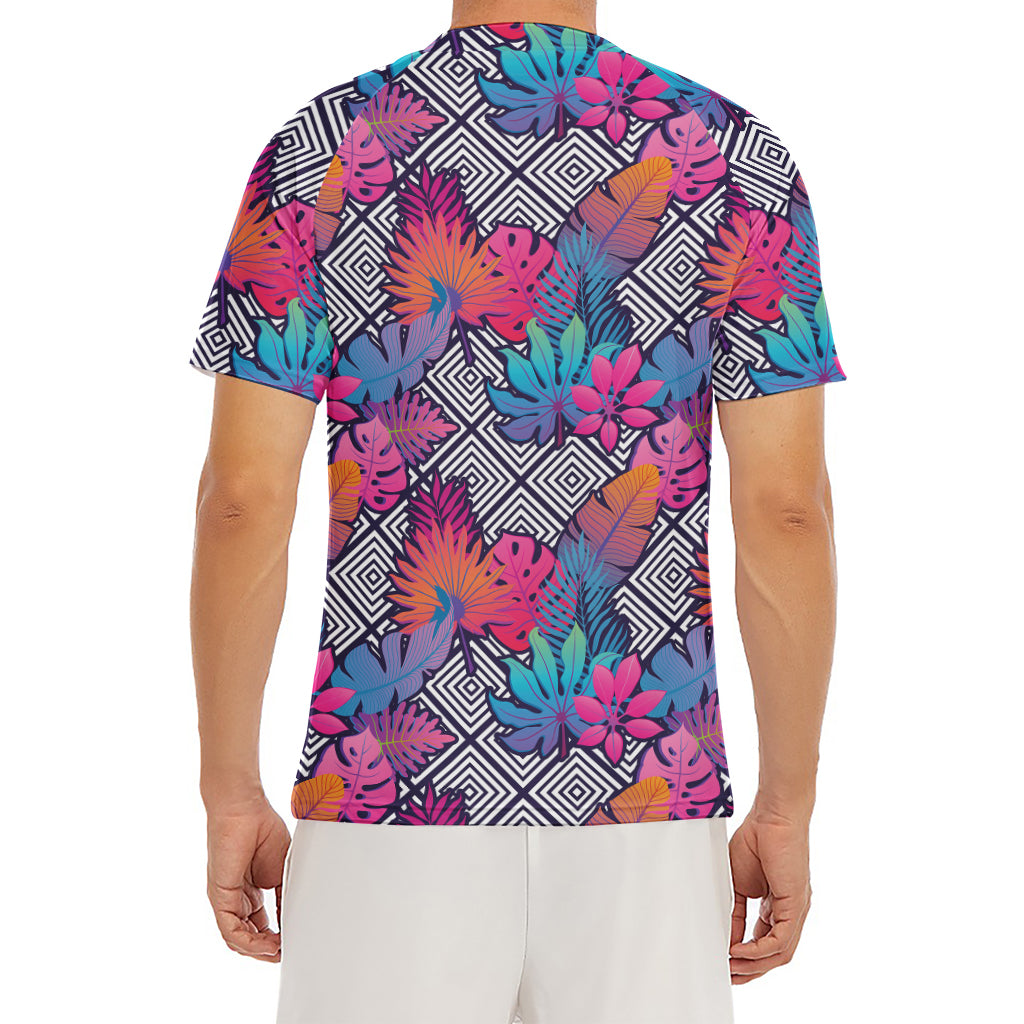 Psychedelic Tropical Aloha Pattern Print Men's Short Sleeve Rash Guard