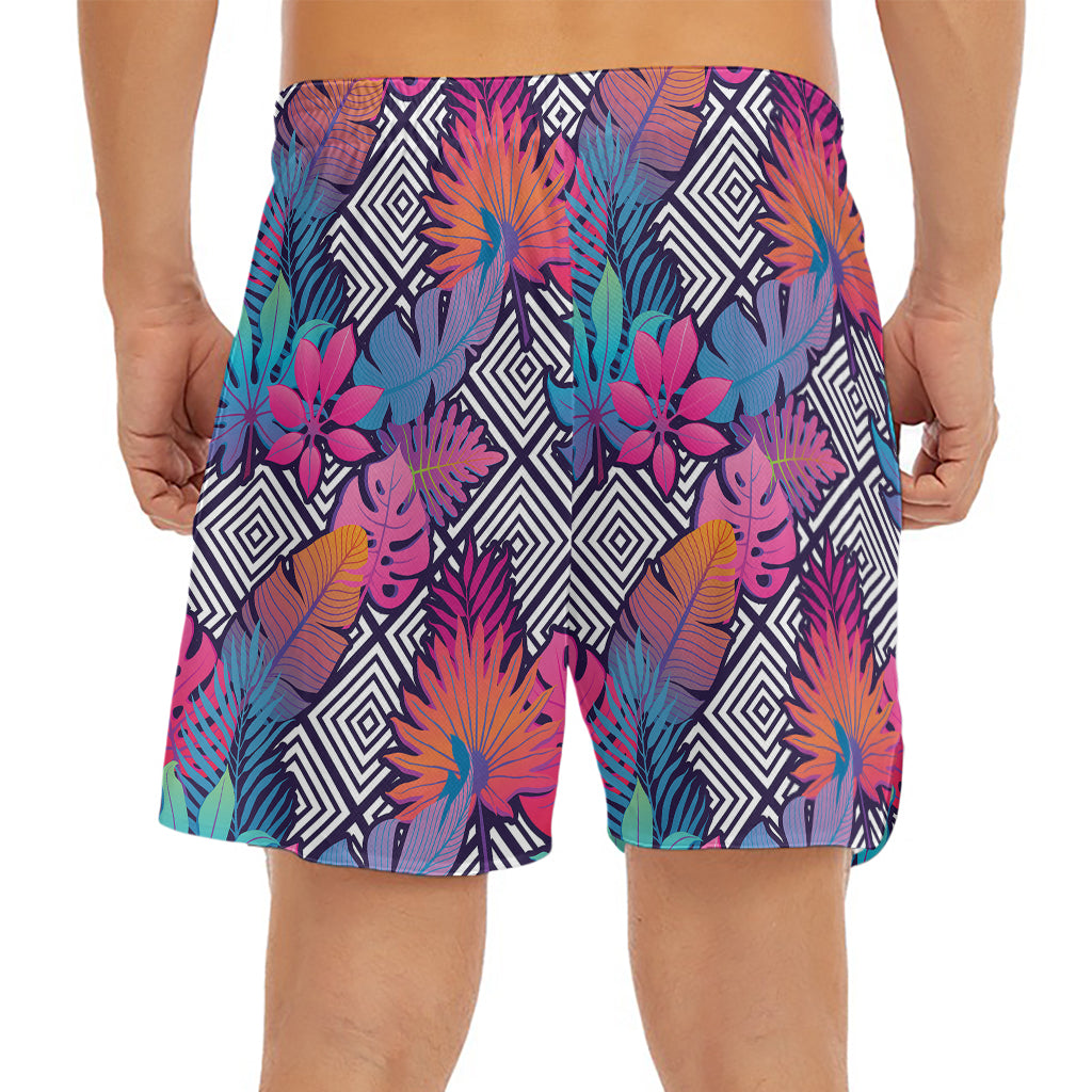 Psychedelic Tropical Aloha Pattern Print Men's Split Running Shorts