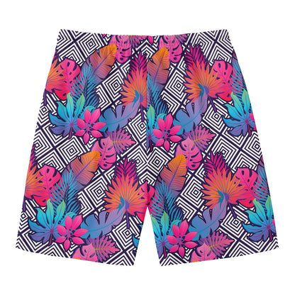 Psychedelic Tropical Aloha Pattern Print Men's Swim Trunks