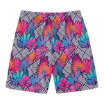 Psychedelic Tropical Aloha Pattern Print Men's Swim Trunks